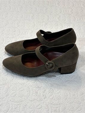 ABEO Biosystem Leticia Suede Mary Jane Pumps Block Heel Grey Brown Taupe 8N